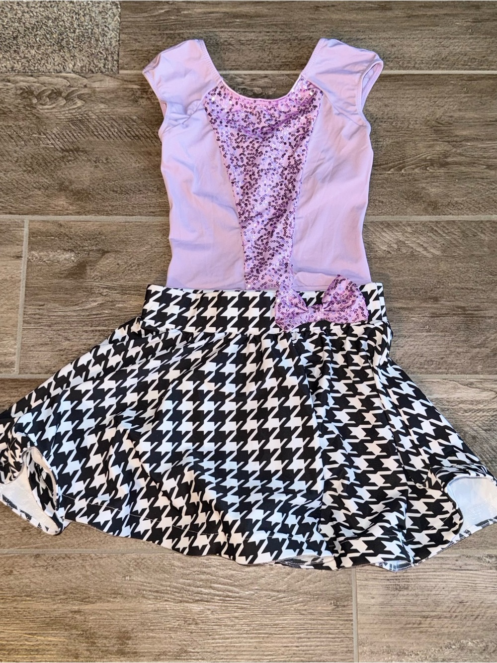 Girls' Lavender Sequin Dance Costume with Black & White Houndstooth Skirt